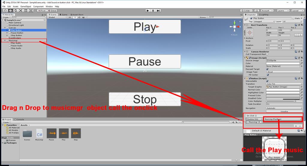 On Button Click Start The Audio Using C# Scripts In Unity